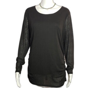 Coldwater Creek Double layered Black long Sheer sleeve pullover top rouched XL